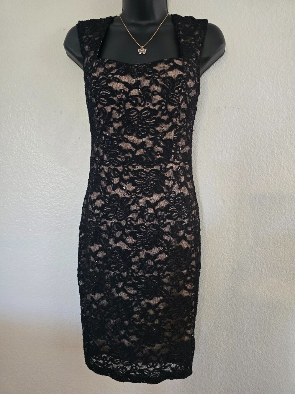Black sequin and lace dress